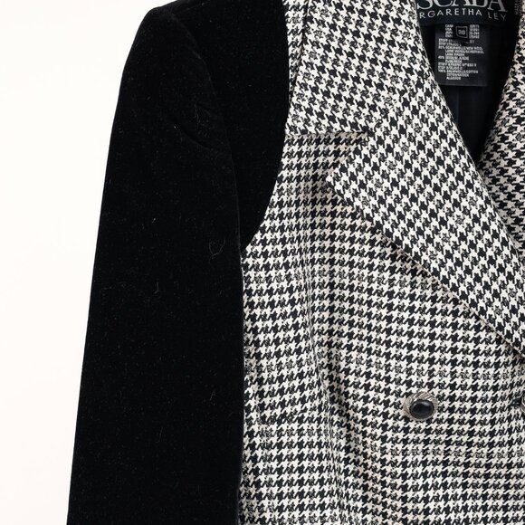Escada Vintage Black White Houndstooth Double Breasted Velvet Blazer - Picture 5 of 10
